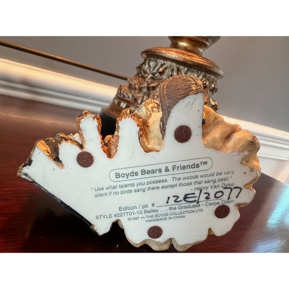 Boyds Bears Figurine "Bailey...The Graduate...Carpe Diem" Vintage 1997 - Picture 7 of 7